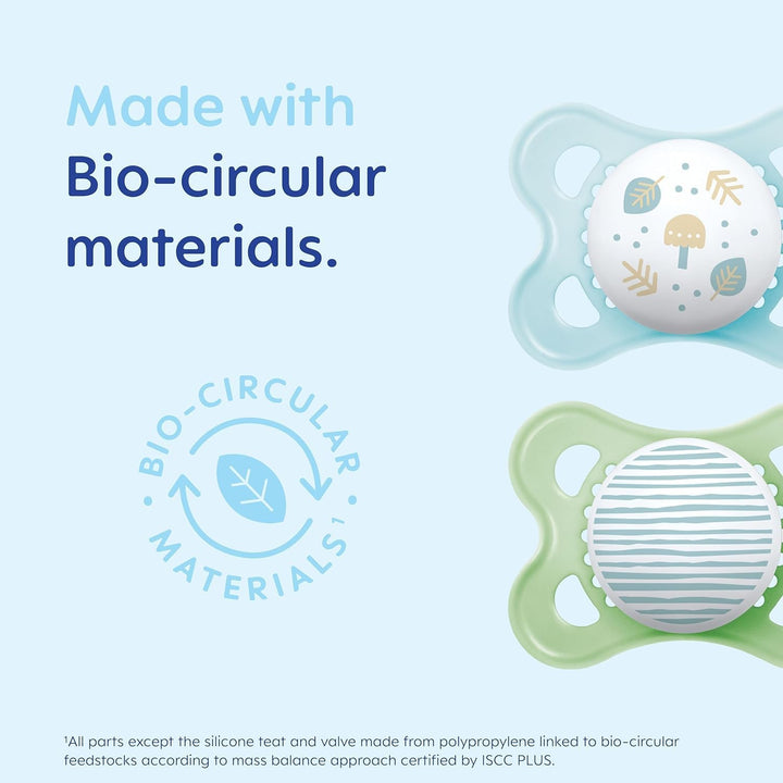 Original Soothers | 0-6 Months | 2 Pack | Comes in Dummy Steriliser Case | Sustainable Materials | Baby Accessories for Newborn | Cream/Green (Various Designs)