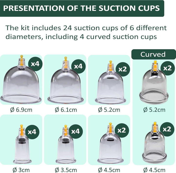 Cupping Therapy Set - 24 Suction Cups for Body, Muscle, Neck and Back Pain Relief - anti Cellulite Massage Hijama Kit