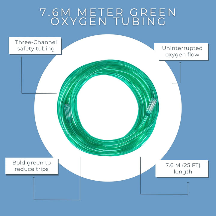 Green Oxygen Tubing 7.6 Metres | NHS Approved Oxygen Tubing - Three-Channel Safety Tube, Kink-Free, for Home Oxygen Therapy | Easy to See with Its Green Colour