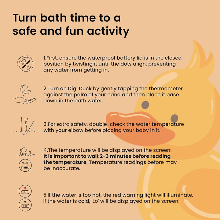 Digi Duckling Digital Water LCD Thermometer and Baby Bath Time Toy, Yellow , Pack of 1