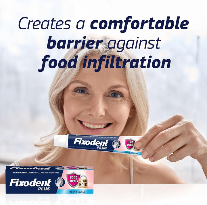 Fixodent plus Food Barrier Denture Adhesive, Fresh Flavour 40G X 3 Multipack