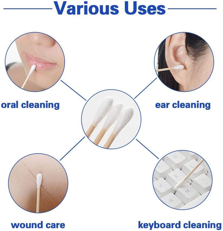 Cotton Buds 6 Pack 600Pcs Cotton Swabs Bamboo with Wooden Handles for Makeup Clean Care Ear Cleaning Wound Care Cosmetic Tool Double Head Biodegradable Eco Friendly