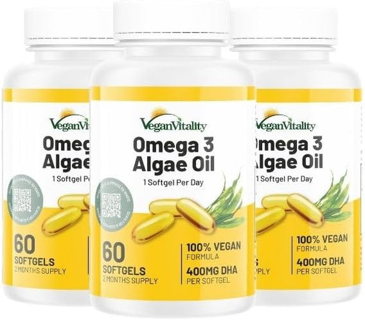 Omega 3 Algae Oil : 400Mg DHA - for Heart, Joints, Brain Health, High Strength 60 Softgel Tablets, 2 Months Supply. 'S Algae Omega 3 - Vegans, Vegetarians DHA Supplement