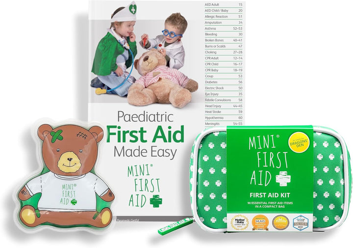 Kit - 90 Items Kids First Aid Kit Includes Plasters, Bandages, Scissors, Tweezers & Burn Gel – for Car, Home, Office, Travel & Camping - Ideal for Babies & Kids – as Seen on Dragons Den