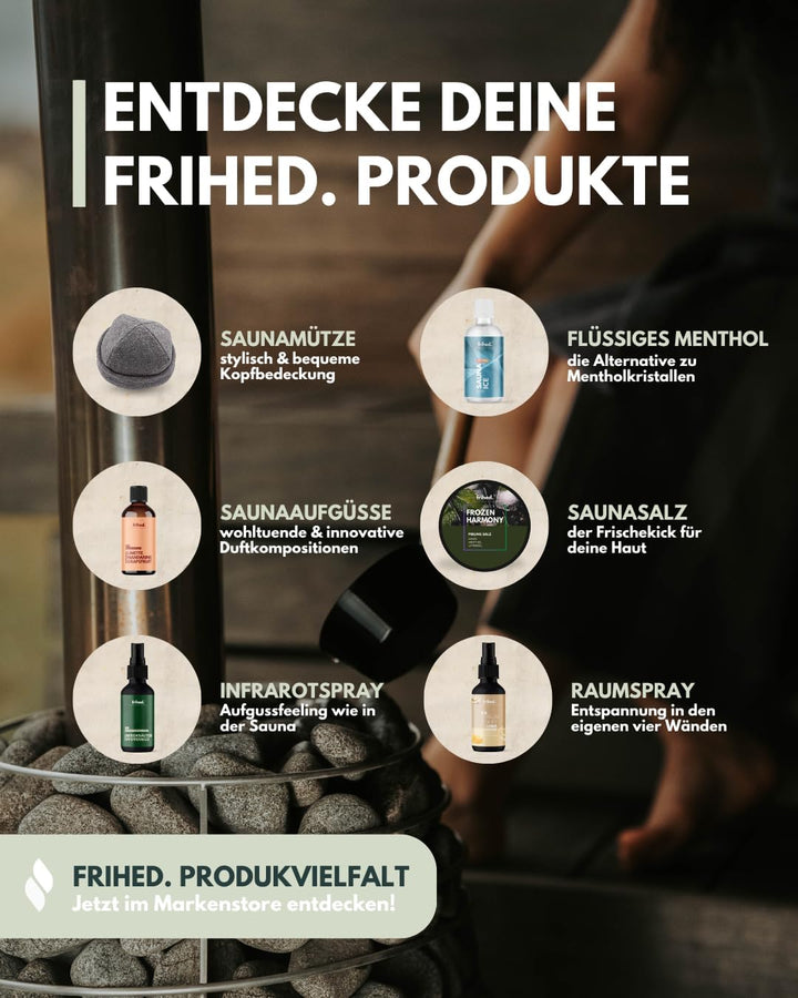 Frihed. Sauna Infusion Mini - Highly Concentrated Sauna Oil - Sample Size - Long-Lasting Fragrance - Made in Lüneburg - 10 Ml Glass Bottle (Pine, Mountain Pine, Eucalyptus)