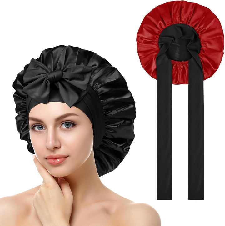 Satin Bonnet, Double-Sided Silk Bonnet Hair Wrap for Sleeping, Night Hair Sleep Cap with Elastic Band, Hair Care Head Cover Hat for Women Girls Long, Straight, Curly Hair