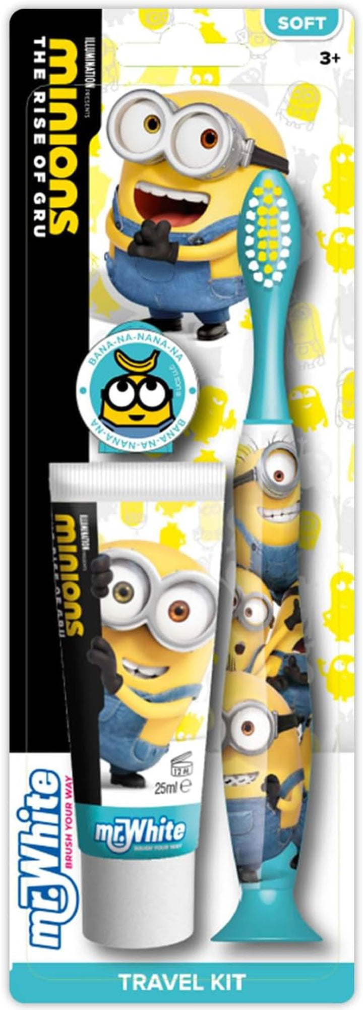 Minions Kids Toothbrush Travel Set – Includes Strawberry-Flavoured Toothpaste & Soft-Bristle Toothbrush with Suction Cup & Protective Cap | Travel-Friendly Oral Care Kit for Children Ages 3+