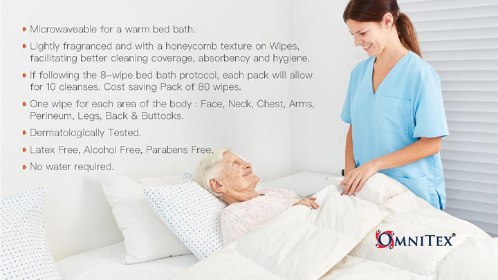 80X  Thick Luxury Body Cleansing Wipes - Microwaveable | Large Rinse Free Bed Bath Wipes for Elderly | with Aloe Vera & Vitamins | Nourish, Cleanse, Protect | Paraben & Alcohol Free