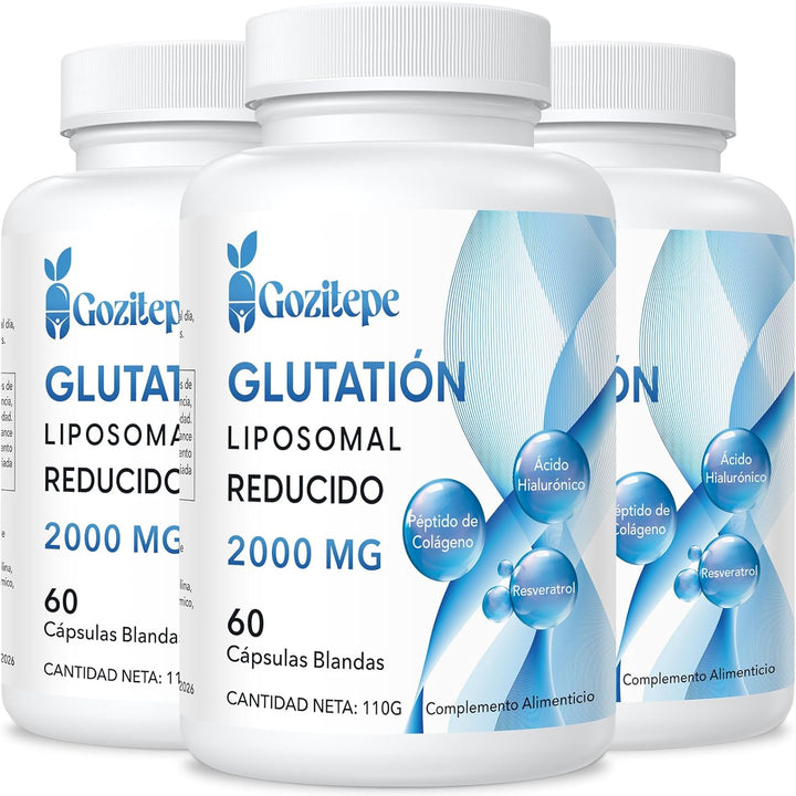 Liposomal Glutathione Reduced 2000Mg per Serving | Glutathione Supplement with Hyaluronic Acid + Collagen Peptide + Resveratrol | 10X Better Absorption (60 Count (Pack of 1))