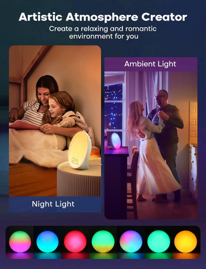 Sunrise Alarm Clock with Wake up Light - Dual Alarm, Sunrise & Sunset Simulation, FM Radio, 7 Natural Sounds, Full-Screen Touch Display, Bedside Clock for Adults & Kids