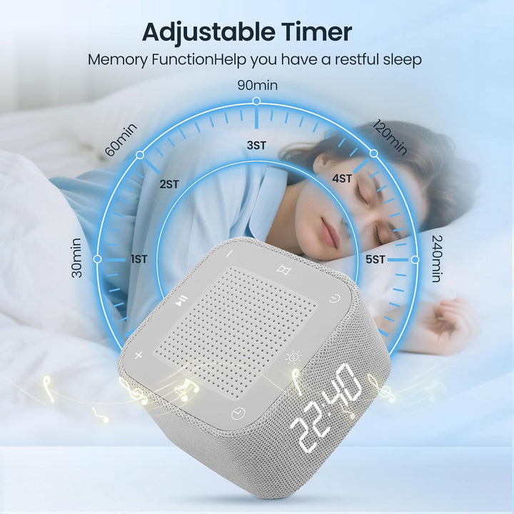 White Noise Machine, Sound Machine for Baby Adults, 32 Natural Sounds & 7 Colour Night Light & 6 Wake-Up Tones, Adjustable Volume, Timer, Sleep Aid for Baby Adults, Ideal for Sleep Relaxation Focus