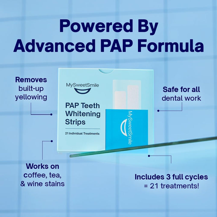 Pap Teeth Whitening Strips - Enamel-Safe, Sensitivity-Free Formula - 42 Peroxide-Free Whitening Strips - Dentist-Approved - Indybest Award-Winning Brand - 21 Treatments - Mint Flavour