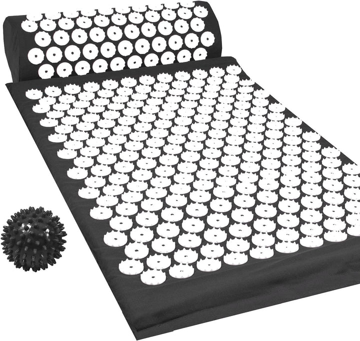 Acupressure Mat with Pillow & Ball Acupuncture Pin Massage Set (Black)