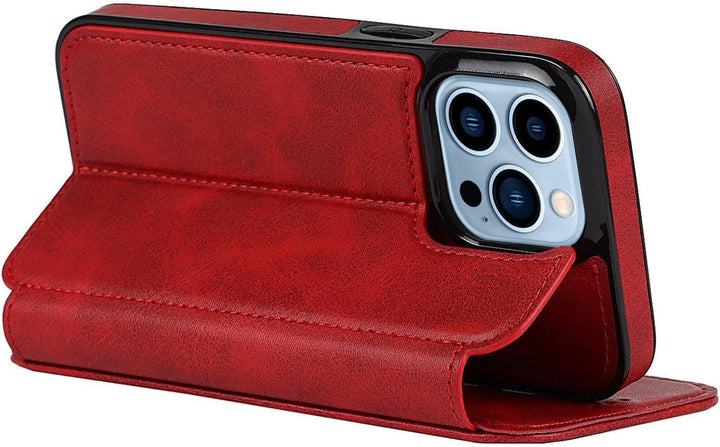 Wallet Case for Iphone 13/13 Pro/13 Pro Max, PU Leather Magnetic Protective Flip Case Cover with Credit Card Slot Viewing Stand Shockproof TPU (Color : Red, Size : 13Pro Max 6.7")