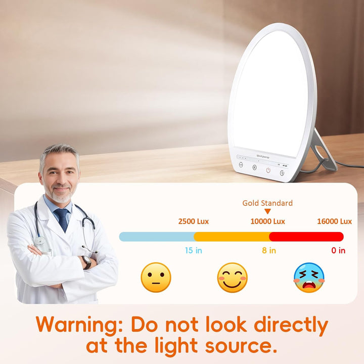 SAD Therapy Light - 10000 Lux Daylight with 3 Colors, 4 Brightness Levels, Timers for Seasonal Affective Disorder, Depression, Winter Home Office