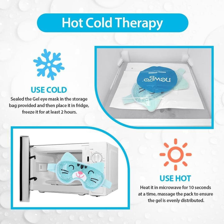 Gel Eye Mask - Reusable Hot/Cold Therapy Cooling Eye Mask with Plush Backing, Relief for Puffy Eyes, Dark Circles, Swollen Eyes, Headache, Migraine - Blue Cat