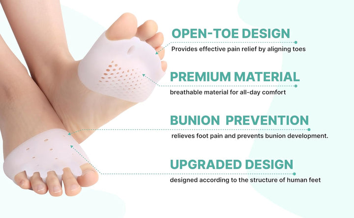 2 Pairs Gel Toe Separators Metatarsal Pads, Gel Toe Straightener for Overlapping Toes, Bunion Corrector, Hallux Valgus Forefoot Pain Relief (5-Hole Toe Separator Metatarsal Pads)