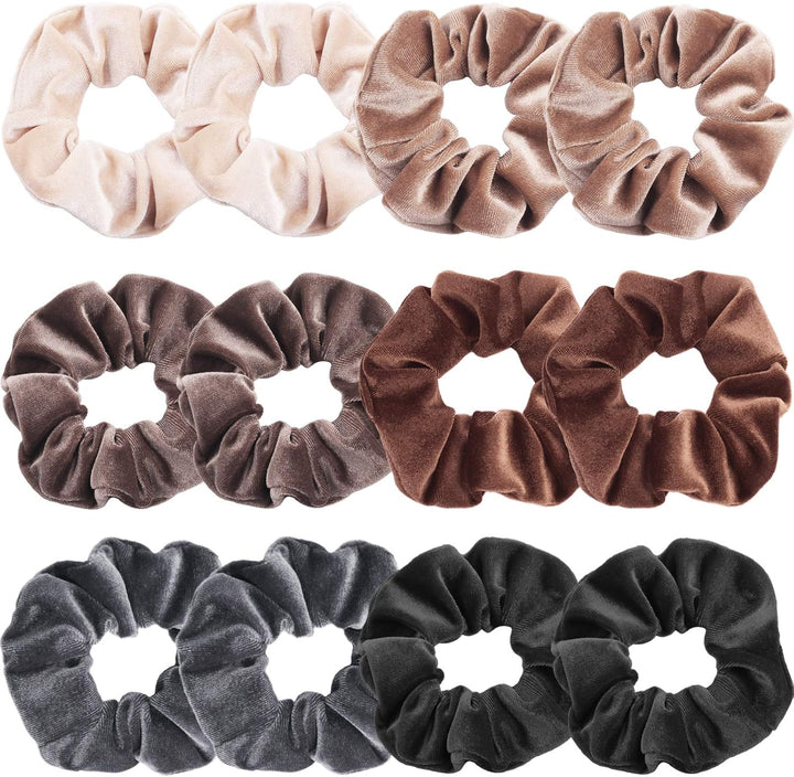 Scrunchies for Women, Premium Velvet Scrunchy for Hair, Solid Color Elastic Thick Bands, Soft Ropes Ponytail Holder Hair Accessories, 12 Pack