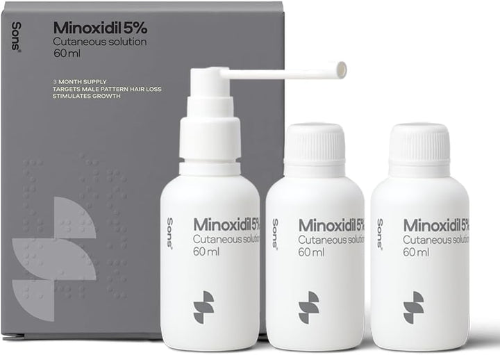 Minoxidil 5% Spray for Men (3X60Ml), Clinically Proven Hair Regrowth & Thickening Formula, Anti-Hair Loss Treatment, Stimulates Follicles, Easy to Use Precision Application System, Made in Europe