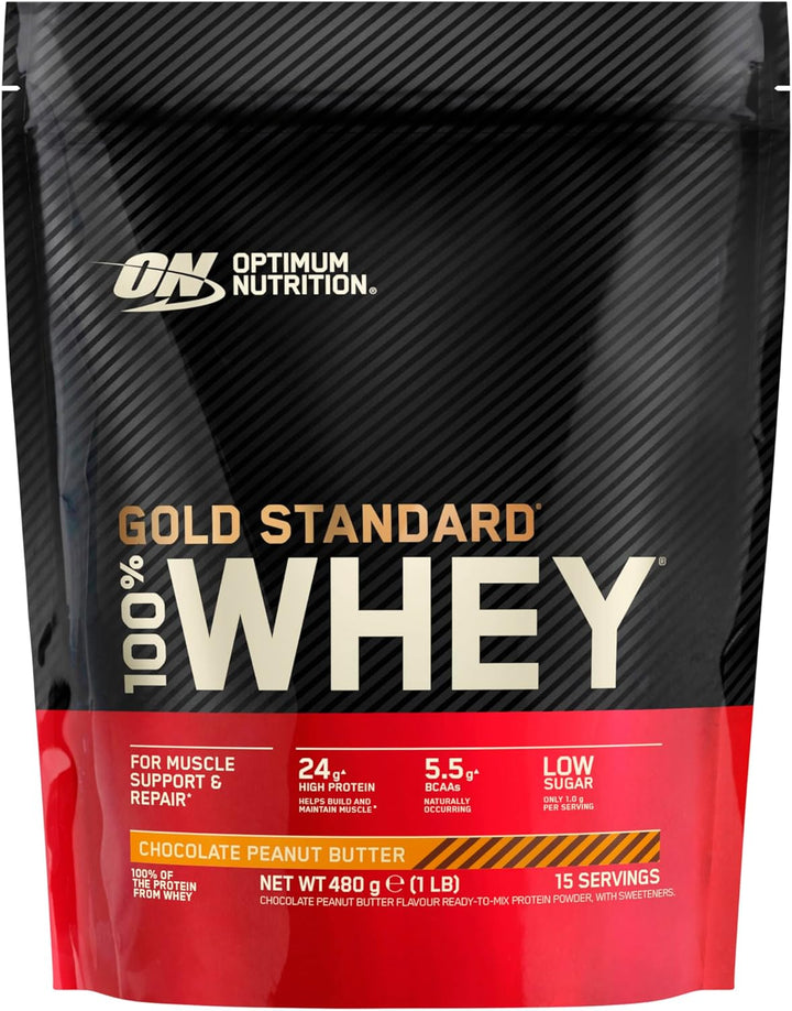 Gold Standard 100% Whey Muscle Building and Recovery Protein Powder with Naturally Occurring Glutamine and BCAA Amino Acids, Double Rich Chocolate Flavour, 15 Servings, 465 G