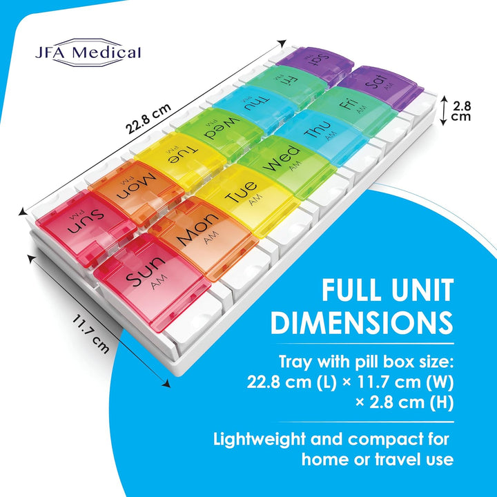 Weekly Pill Box Organiser/Reminder for Medicines Supplements, Vitamins, 7Days, 2 Compartments per Day