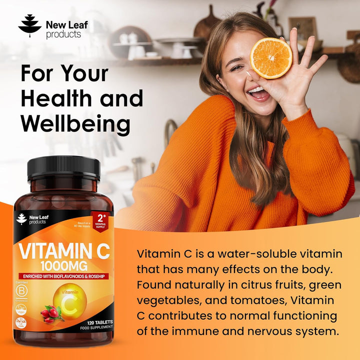 Vitamin C Tablets 1000Mg - Enriched with Bioflavonoids & Rosehip - Premium Vitamin C Supplements - Vegan Tablets High Strength Ascorbic Acid VIT C for Normal Immune System UK Made