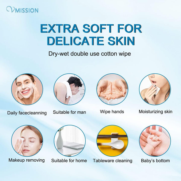 Face Towel 120 Counts, Cotton Tissue Dry Face Wipes for Women, Unscented and Ultra Soft Disposable Face Towel, Cotton Dry Baby Wipes , Make up Removing Thickening for Sensitive Skin 20X20Cm