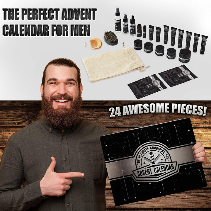 Advent Calendar 2025 Beard Grooming Kit for Men with Beard Oil Brush Shampoo Skincare Mens Toiletries for Dad Boyfriend Husband