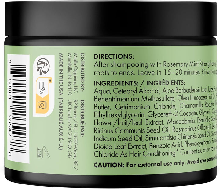 Mielle Rosemary Mint Strengthening Hair Mask for Damaged Hair - Deep Conditioning Treatment Enriched with Biotin, Honey & Coconut Oil - Helps Encourage Longer, Healthier Strands, 340 Ml (Pack of 1)