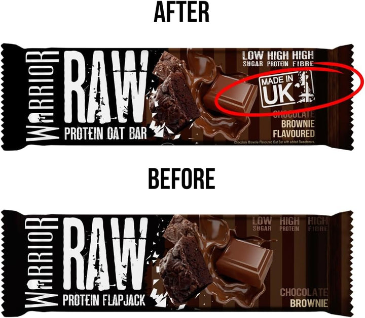 Raw Protein Bars – 12 X 75G High Protein Snack – High Fibre, Low Sugar – Ideal Meal Replacement or Healthy Nutrition Energy Snacks - Oat Bar Flapjacks – UK Made (Chocolate Brownie)