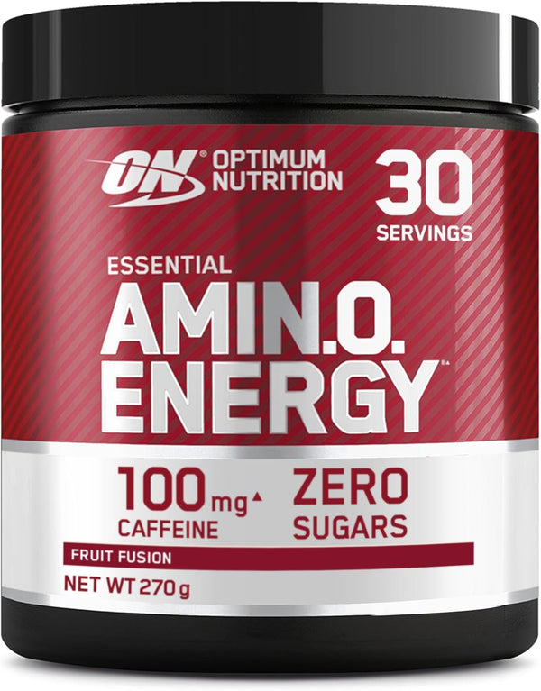 Amino Energy Pre Workout Powder, Energy Drink with Amino Acids, BCAA, L-Glutamine and L-Leucine, Food Supplement with Vitamin C and Caffeine, Fruit Fusion Flavour, 30 Servings, 270 G