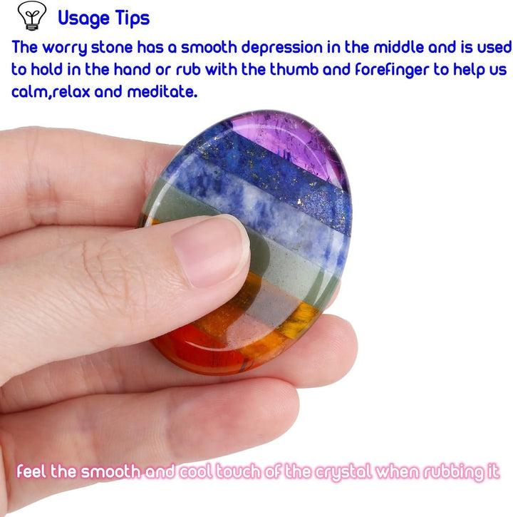 7 Chakra Crystal Worry Stone for Anxiety Relief for Adults,Healing Crystal Gifts for Women,Polished Crystal Gemstone Thumb Stone Mindfulness Gifts Small Gifts Stocking Fillers Women