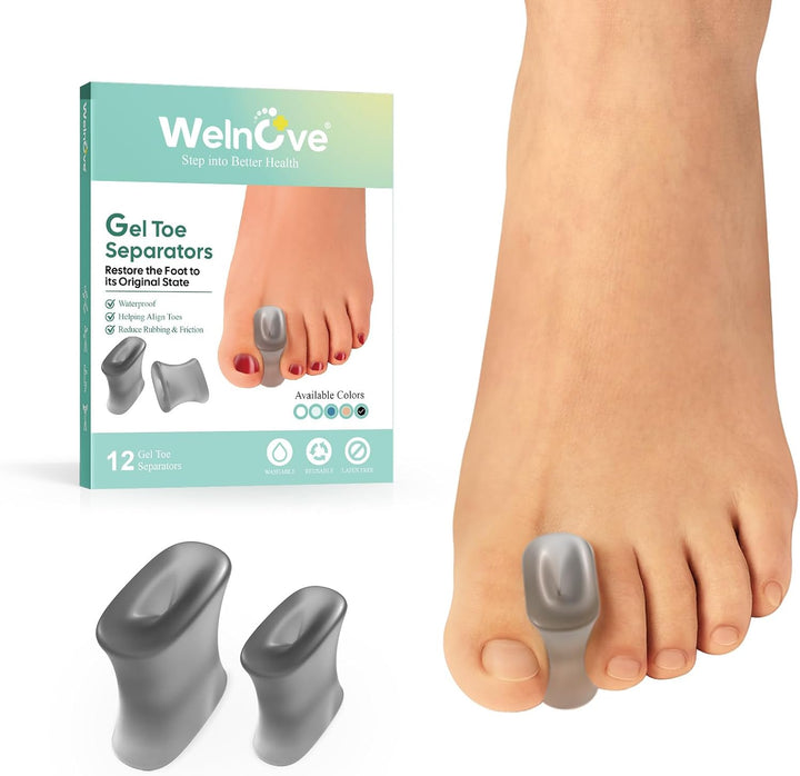 Gel Toe Separators and Bunion Toe Spacers - 12 Pack Toe Spacers with Aloe Vera Extract Infused - Silicone Bunion Corrector for Curled Toes and Overlapping Toes, Calluse