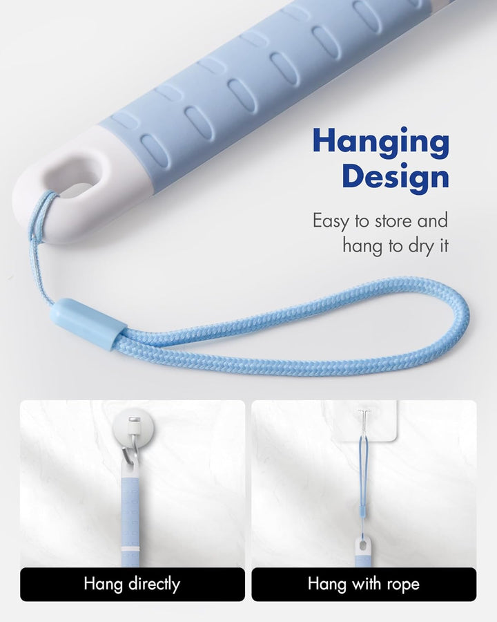 Back Scrubber Body Shower Brush: anti Slip Long Handle Bath Brush with Stiff and Soft Bristles - Showering Exfoliator Wet or Dry Brushing for Women, Men, Elderly (Blue)