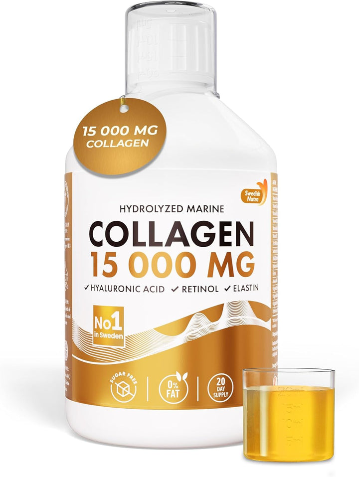 - 12,500 Mg Hydrolyzed Marine Collagen & Gold Retinol Liquid Supplement - 500 Ml Pack, 20 Day Supply | Pure Peptide & Hyaluronic Acid for Healthy Hair, Skin, Nails & Joints I Sugar-Free
