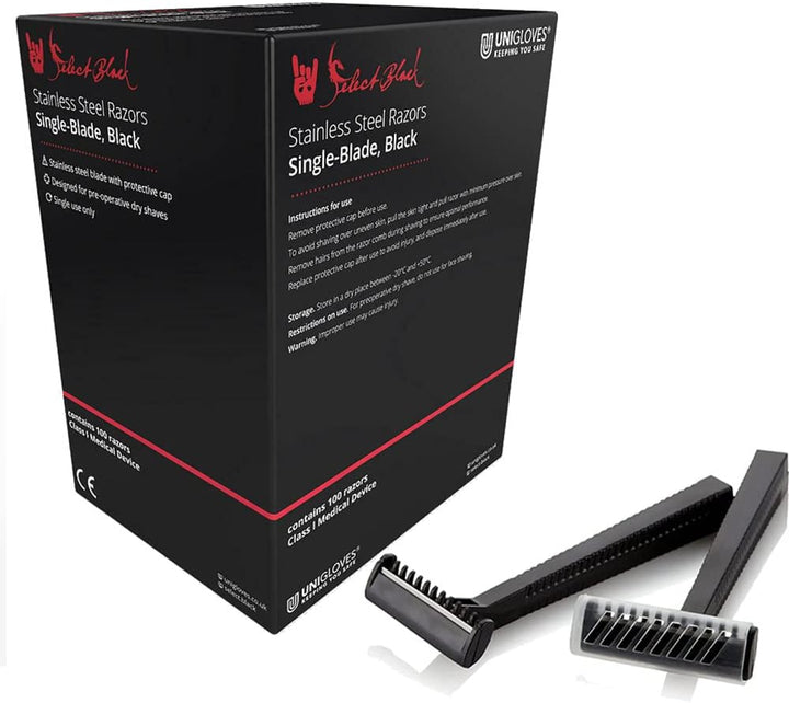 Disposable Single Blade Black Razor Case of 10 Packs (100 Units per Pack)