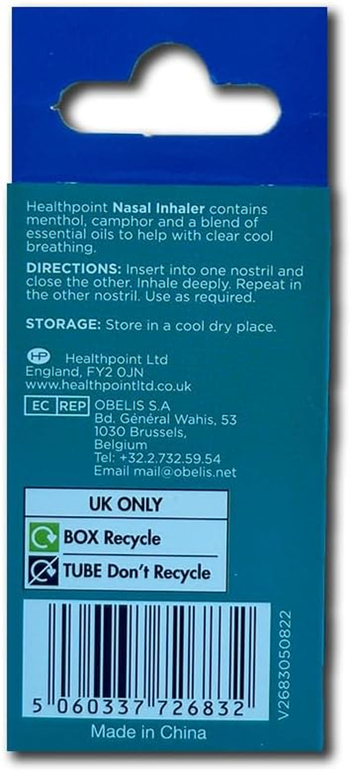 Nasal Inhaler, Pack of 2, for Relief from Blocked Sinuses, Catarrh, Colds and Flu, Helps Stuffy and Blocked Nose, Peppermint and Eucalyptus Oil for Clear Cool Breathing, Easy to Use