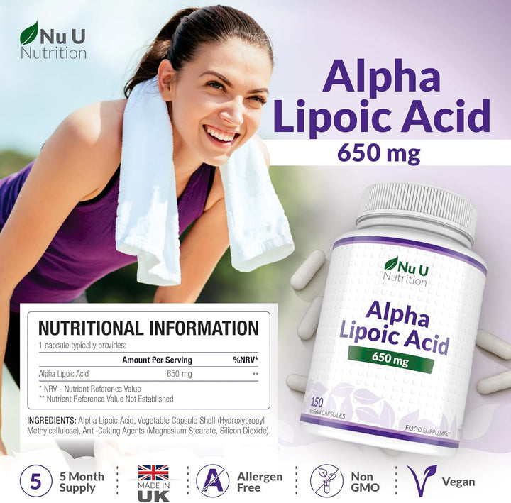 Alpha Lipoic Acid 650Mg - 150 High Strength Vegan ALA Capsules - 5 Month Supply - Amino Acid Supplement - Made in the UK -