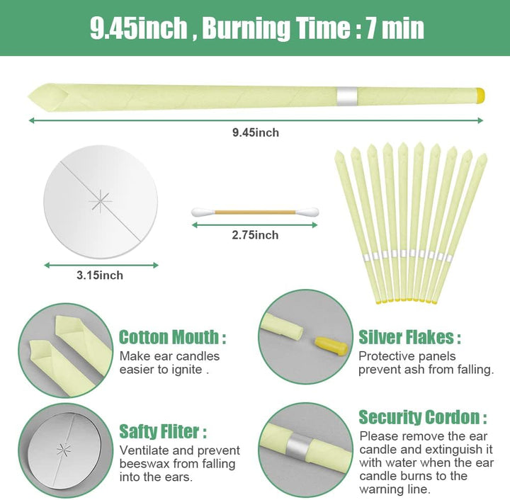 Ear Candles, 10 Pcs Natural Beeswax Ear Candles, 100% Non-Toxic Cylinders Fragrance Hollow Candles, Ear Wax Remover Candle Kit for Blocked Ears (Beige-1Op)
