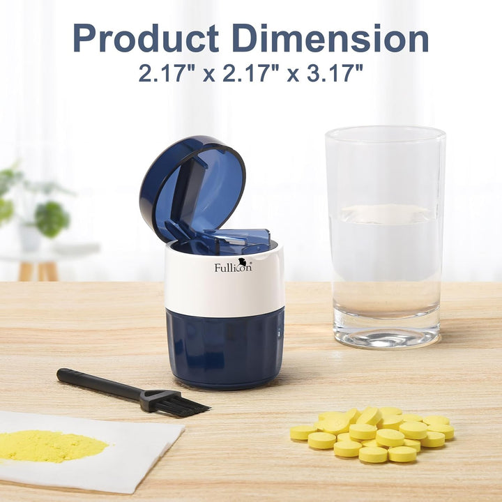 3 in 1 Pill Crusher for Tablets with Stainless Steel Grinding Head, Tablet Crusher for Pills & Pet, Pill Grinder with Storage, Pill Cutter Splitter with Free Brush (Indigo)
