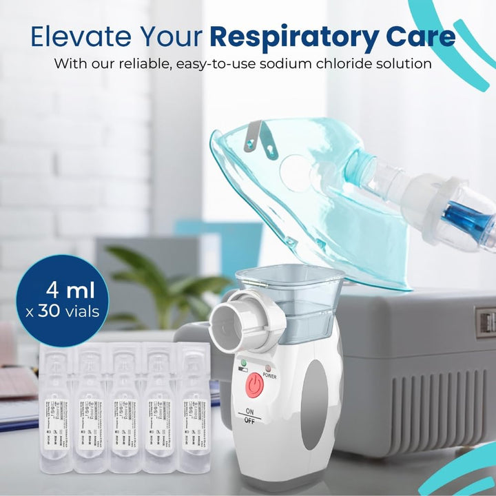Saline Solution 0.9% - 30 X 4 Ml Vials & Nebuliser Cleaning Wipes X10 | Sodium Chloride NACL | Sterile Inhalation Saline Solution | Isotonic Solution