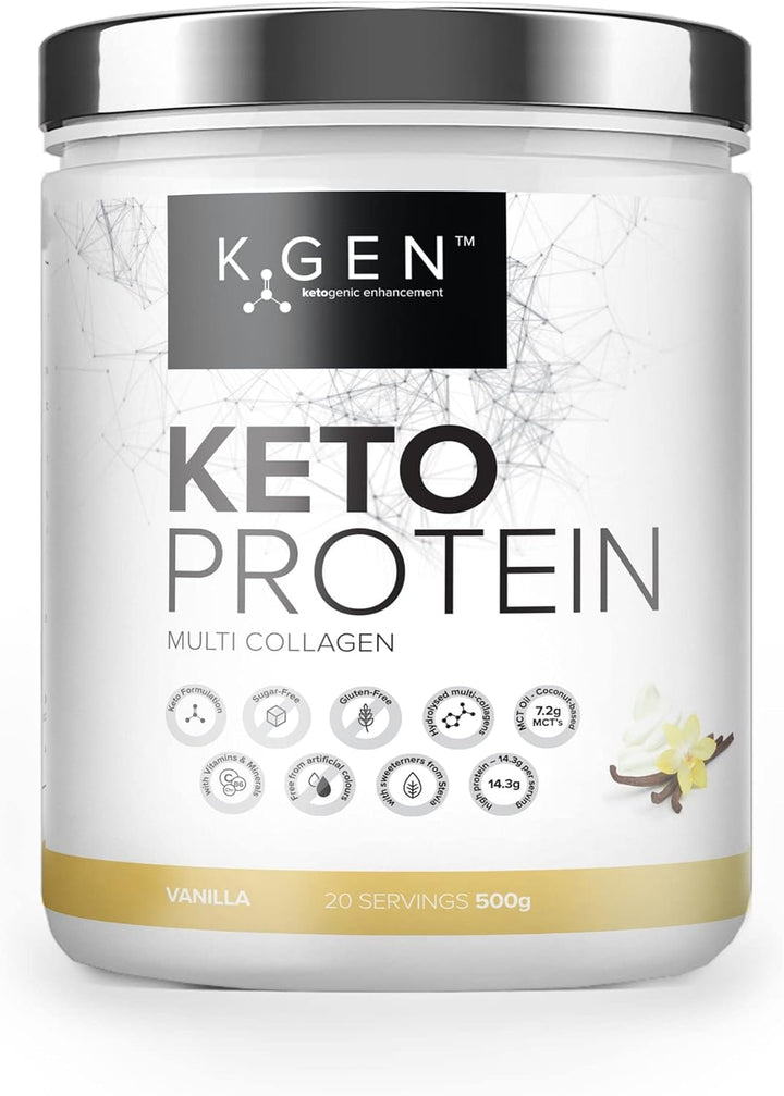 K-GEN™ Keto Collagen Protein Powder Advanced Salted Caramel Powder with Multi Collagen Blend, Coconut MCT, Vitamin C + B6 Stevia | UK Made for Keto, Paleo & Primal | Free-From: Sugar & Gluten