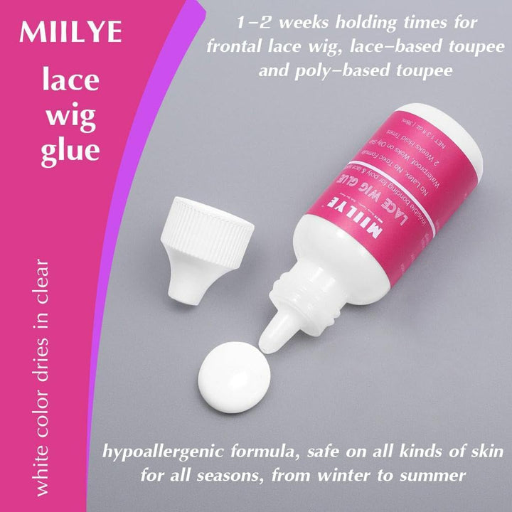 Wig Glue for Front Lace Wigs and Remover Set, Invisible Waterproof Bonding Glue + Solvent + Lace Melting Band + Application Brush