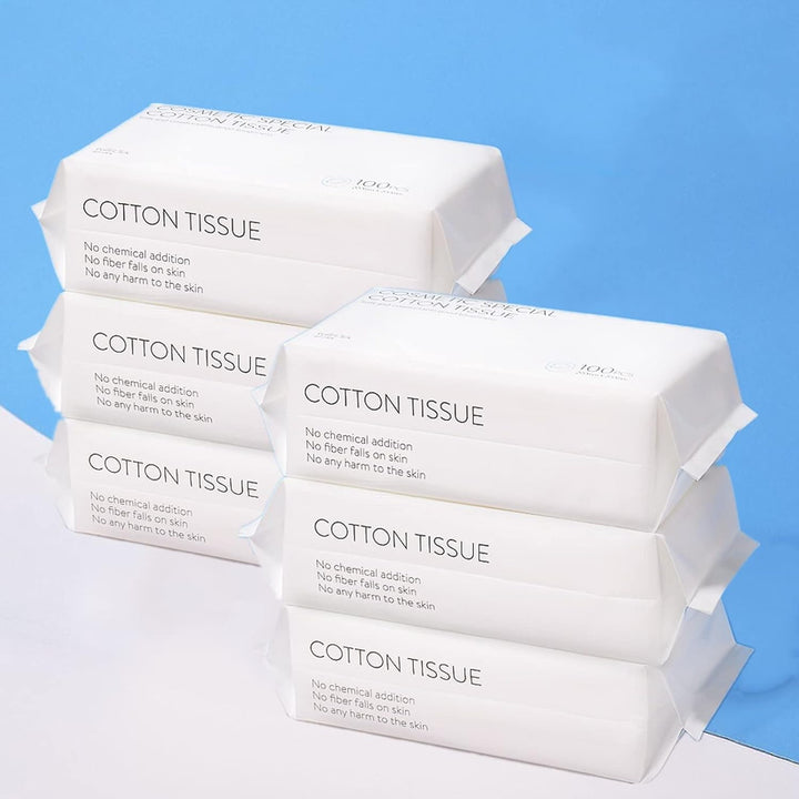 Disposable Face Towel, Facial Cotton Tissue for Sensitive Skin, Unscented and Ultra Soft Face Wipes, Cotton Dry Baby Wipes, Make-Up Remover Wipes (2 Pack=200Counts)