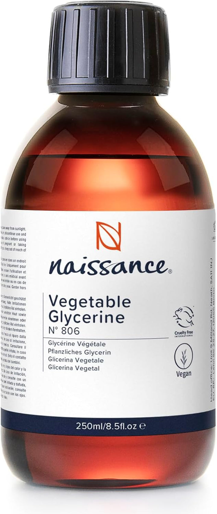 Vegetable Glycerine (Glycerol) Liquid (No. 806) 250Ml - 100% Pure & Natural Glycerin, Premium EP/BP/USP Pharmaceutical Grade, Natural Humectant, Fragrance Free
