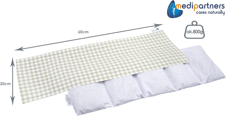 Cherry Stone Pillow 60X20Cm 800G 100% Cotton 5-Chamber Eco Natural Heat Pillow Cold Therapy Removable Pillowcase (Grid)