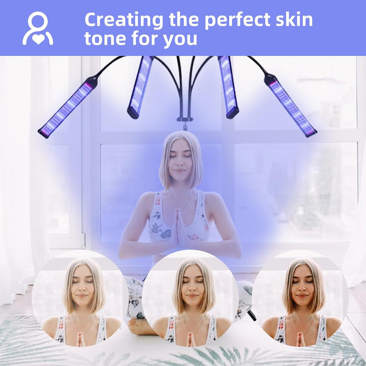 Tanning Lamp for Home, Tanning Lamp with 420Pcs Leds, 40W Face Tanning Lamp with 4 Lamp Heads and Adjustable Bracket, 460Nm Sun Lamp, Sunbeds for Home Tanning, Tanning Bed for Face and Body