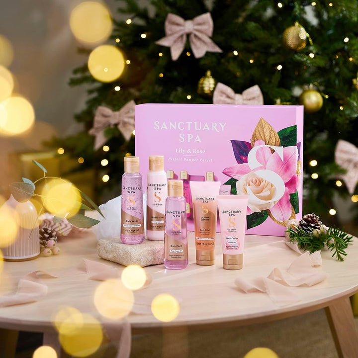 Spa Lily & Rose Perfect Pamper Parcel – Luxury Bath & Body Gift Set for Women with Shower Gel, Body Lotion & More – Relaxing Spa Gift for Her, Ideal for Birthday, Christmas & Self Care