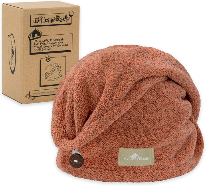 Hair Towel Wrap, Luxury Rapid-Dry Hair-Drying Turban, Ultra Soft and Quick Drying Absorbent Charcoal Fiber, with Coconut Shell Button - Gray