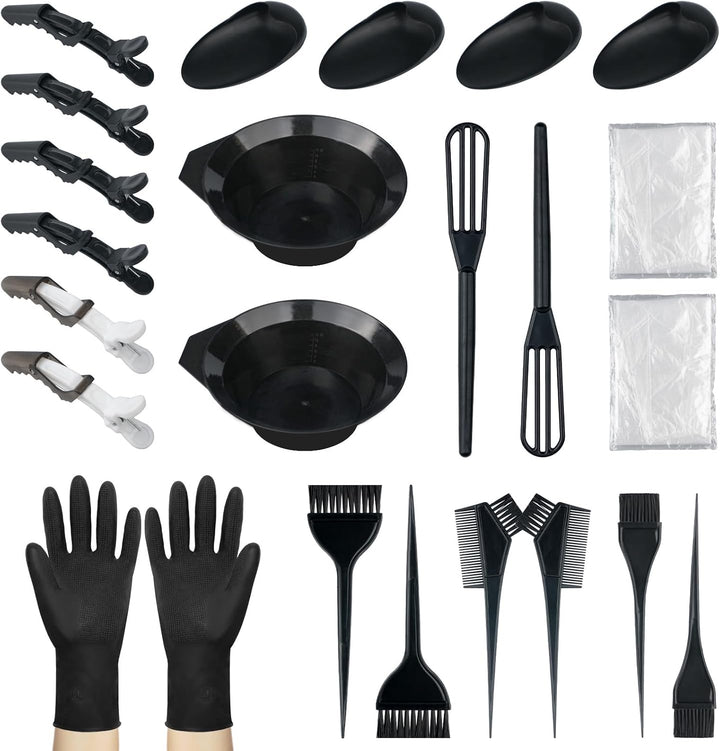 18 Pcs Hair Dye Brush and Bowl Kit,Hair Dying Tools Kit,Diy Beauty Salon Hair Bleaching Tools,Including Mixing Bowl, Ear Cover, Hair Shawl, Gloves, Hair Clips
